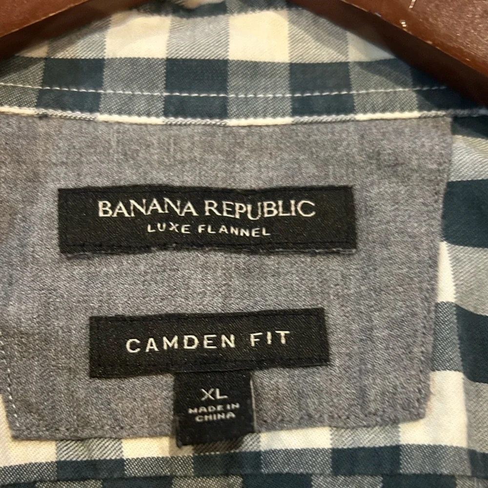 Banana Republic Men's Blue and White Plaid Shirt Camden Fit Size XL